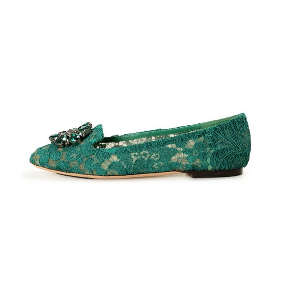 Dolce & Gabbana Women's Green Lace Leather Ballet Flat Shoes US 11.5 IT 41.5 - Picture 2 of 8